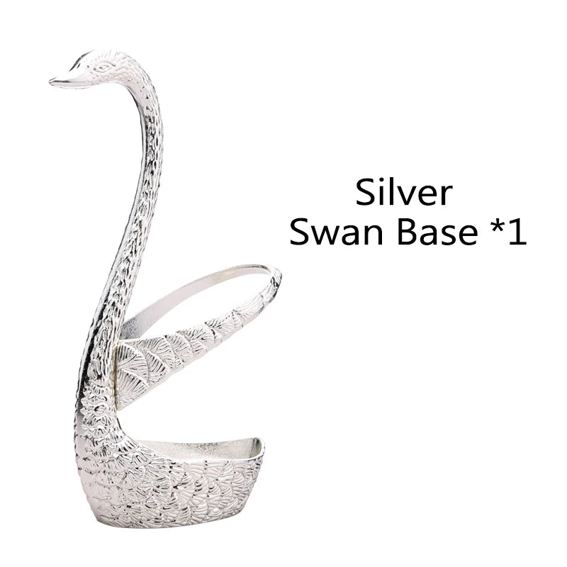Swan Base Holder with Dessert Forks & Coffee Spoons Set Flatware Set Oasis Select sliver swan base