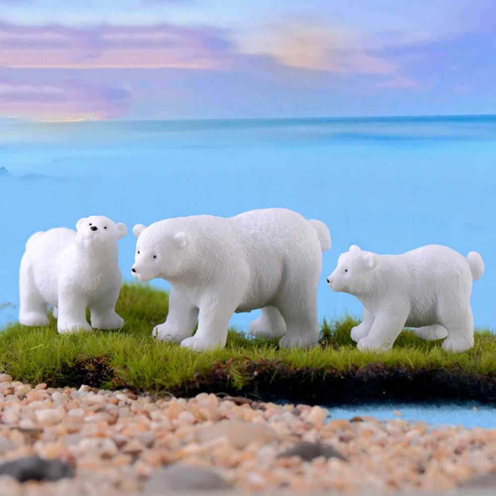Mini White Bear Polar Bear Figurines Simulation Home Micro Landscape Garden Miniatures Animal Home Decor Accessories Oasis Select
