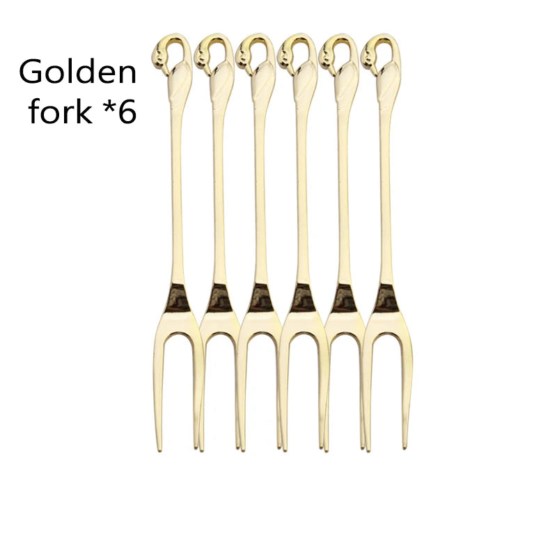 Swan Base Holder with Dessert Forks & Coffee Spoons Tableware Set Flatware Set Oasis Select gold fork
