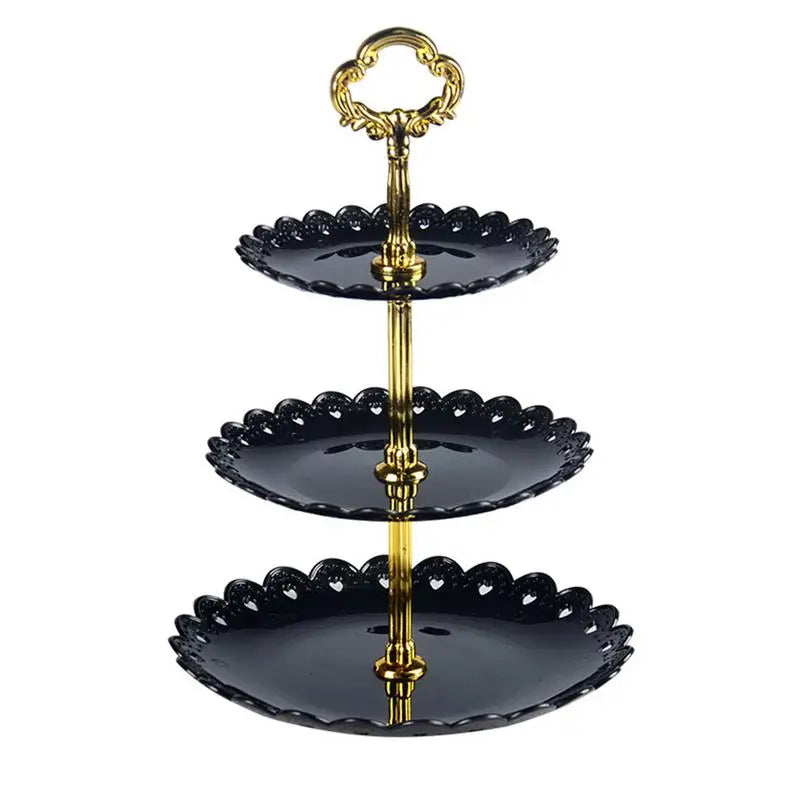 3-Tier Plastic Cake Stand – Wedding, Party & Tea Display Tiered Cake Stand Oasis Select black