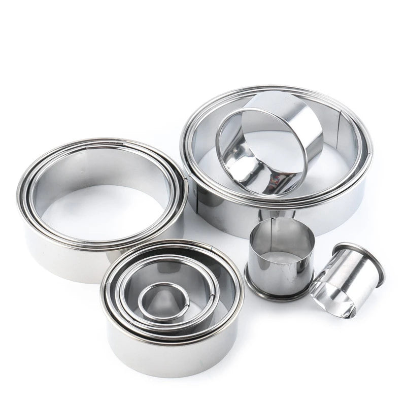11pcs/Set Stainless Steel Round Cookie Moulds Practical Biscuit Cutters Circle DIY Mousse Cake Dessert Pastry Decorating Tool Oasis Select