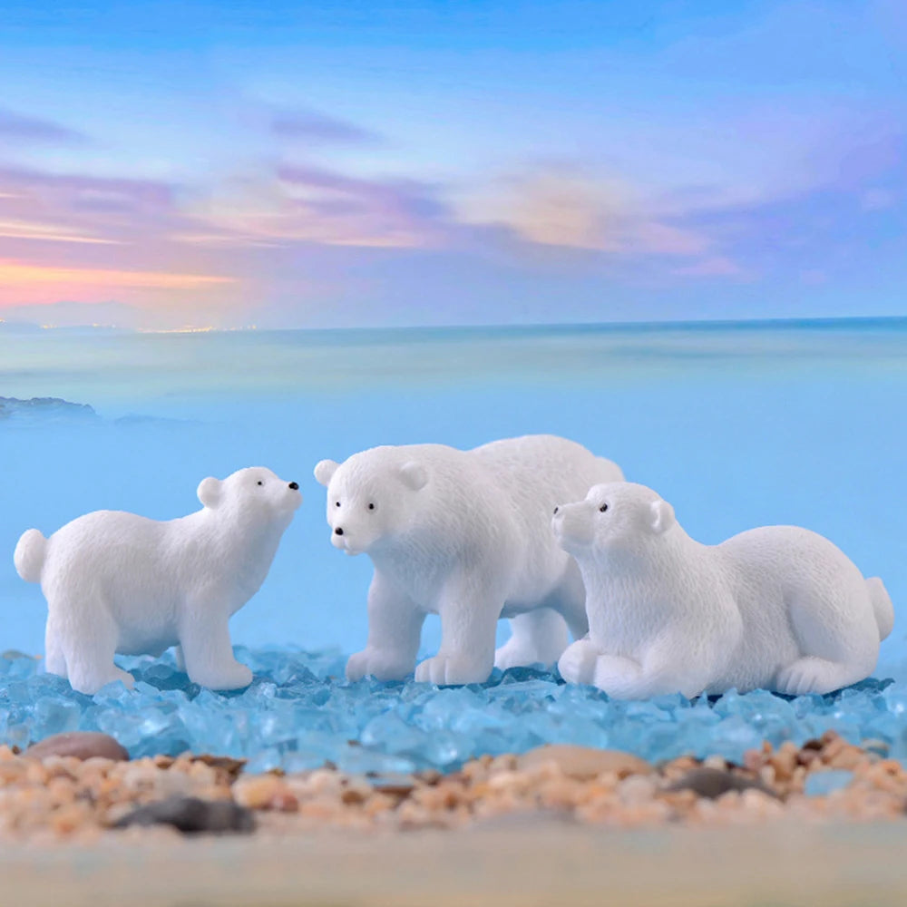 Mini White Bear Polar Bear Figurines Simulation Home Micro Landscape Garden Miniatures Animal Home Decor Accessories Oasis Select