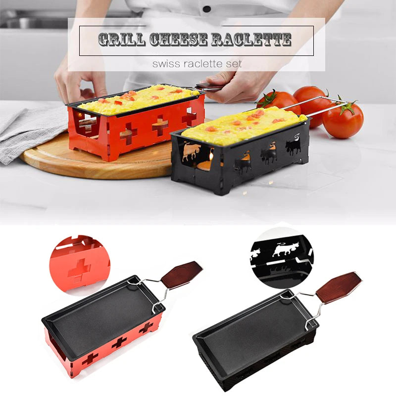 Mini Non-Stick Cheese Raclette Grill Pan & Tray | Wood Handle Cheese Raclette Grill Oasis Select