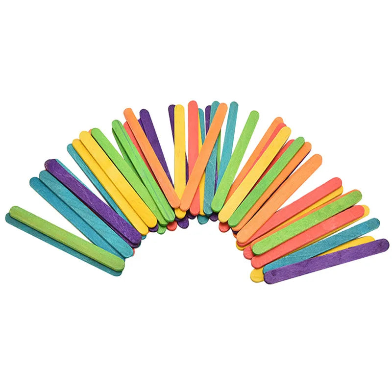 50Pcs/Lot Colored Wooden Popsicle Sticks Natural Wood Ice Cream Sticks Kids DIY Hand Crafts Art Ice Cream Lolly Cake Tools Oasis Select 50PCS65mm