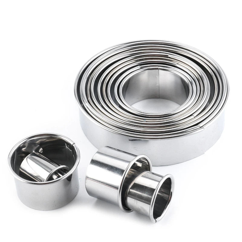 11pcs/Set Stainless Steel Round Cookie Moulds Practical Biscuit Cutters Circle DIY Mousse Cake Dessert Pastry Decorating Tool Oasis Select