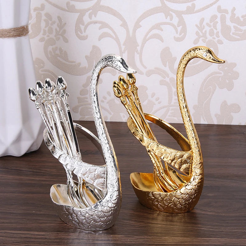 Swan Base Holder with Dessert Forks & Coffee Spoons Set Flatware Set Oasis Select