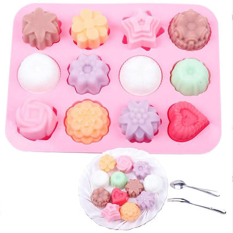 12 Silicone Cake Mold Big Cake Flower 3D Chocolate Shape Pastry Baking Soap Tools Bread Cake for Pizza Pan Diy Birthday Wedding Oasis Select