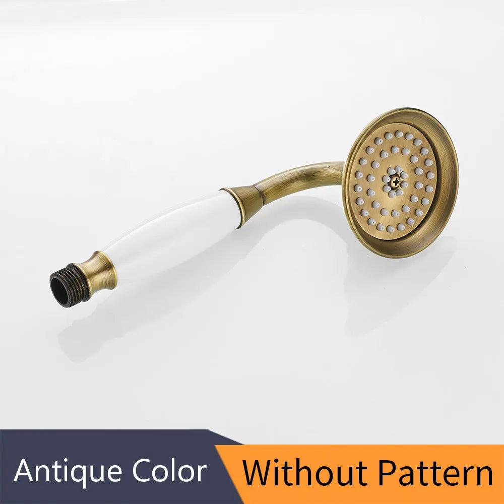 Shower Heads Antique Brass Bathroom Hand Held Shower Sprayer Head With Luxury Ceramics Bath Round Rainfall Shower Faucet HJ0527K Oasis Select Antique-White