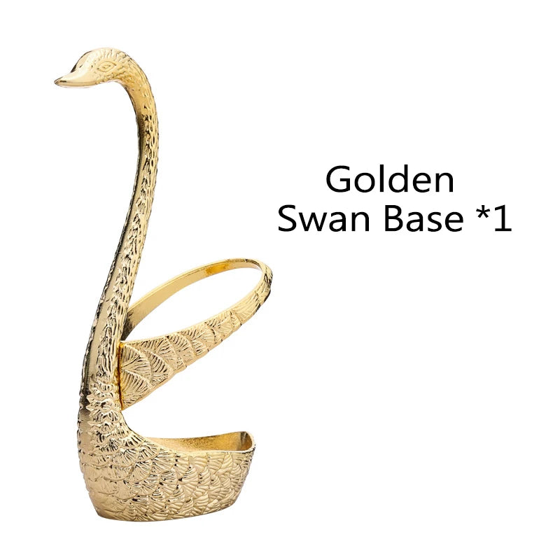 Swan Base Holder with Dessert Forks & Coffee Spoons Tableware Set Flatware Set Oasis Select gold swan base