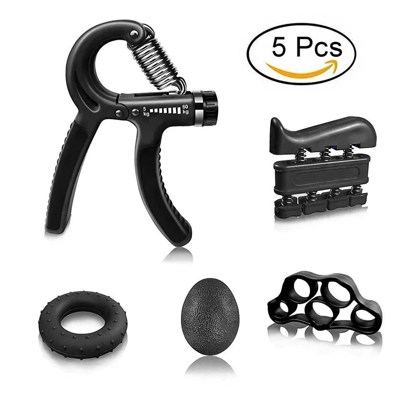 5 Pcs Hand Grips Strengthener Trainer Set Adjustable Gripper Fingers Exerciser Ball Stretch and Exercise Ring Finger Resistance Oasis Select