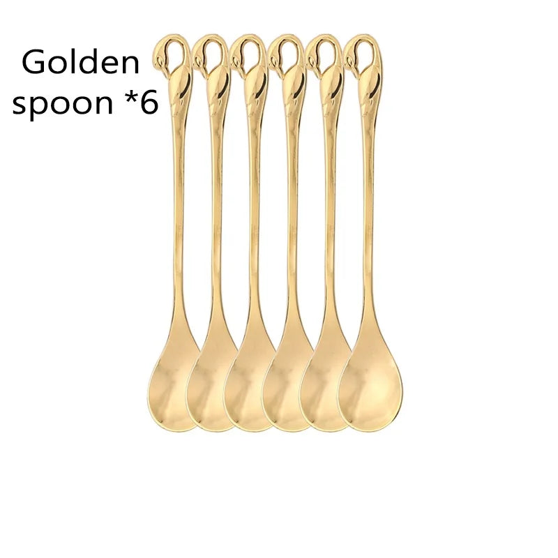 Swan Base Holder with Dessert Forks & Coffee Spoons Set Flatware Set Oasis Select gold spoon