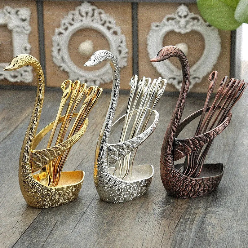 Swan Base Holder with Dessert Forks & Coffee Spoons Tableware Set Flatware Set Oasis Select