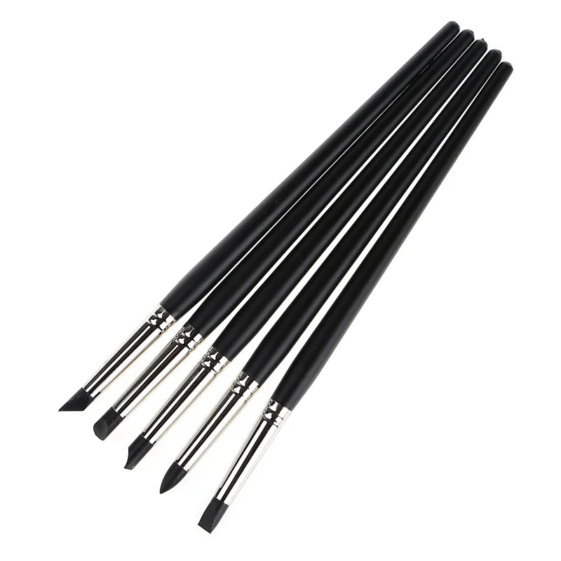 5pcs Silicone Rubber Tip Paint Brushes for Watercolor Oil Painting Polymer Clay Sculpting Fimo Modelling Tools Art Supplies Oasis Select black