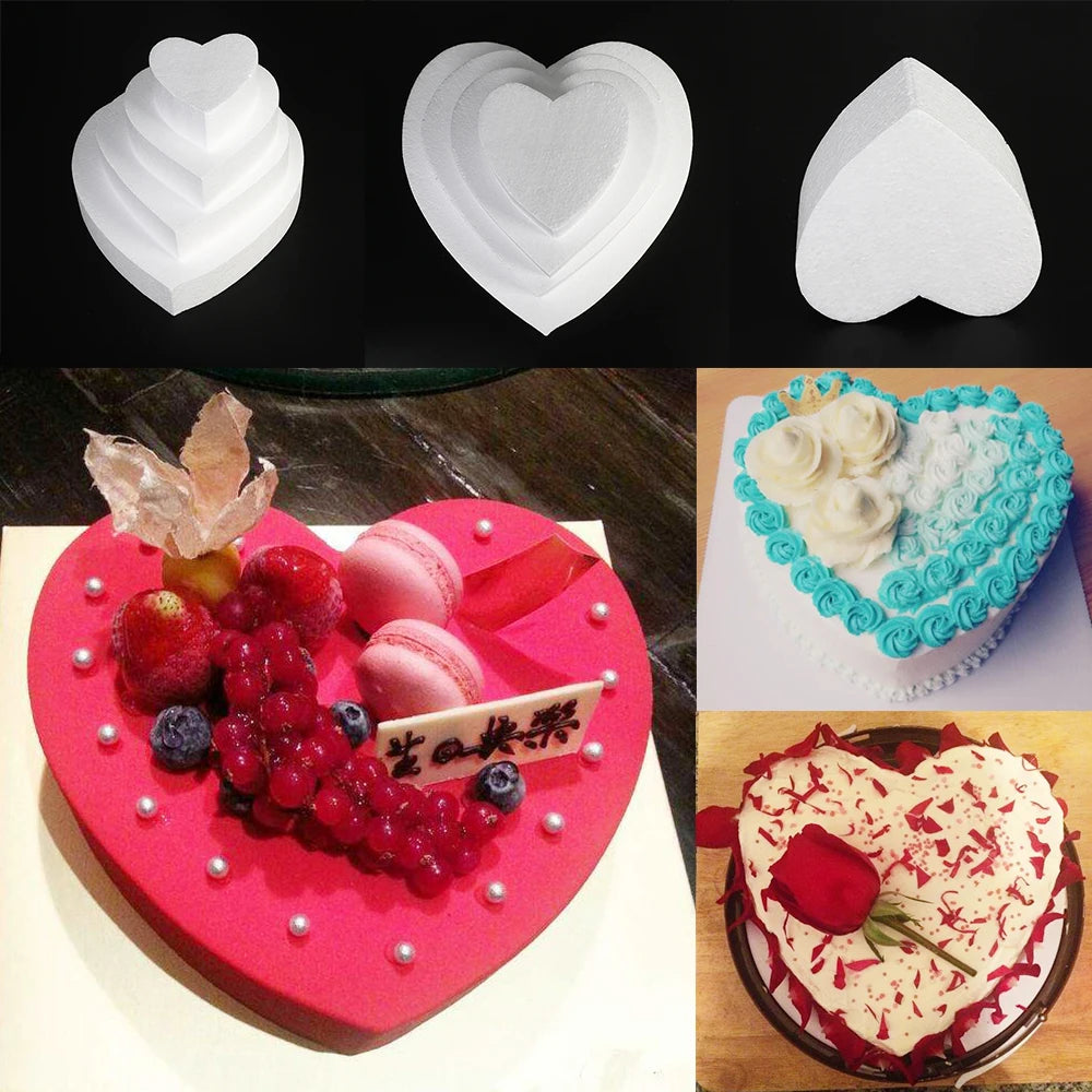 4/6/8/10 inch DIY Practice Heart Shaped Model Cake Foam Mold Polystyrene Sugarcraft Dummy Party Kitchen Accessories Oasis Select