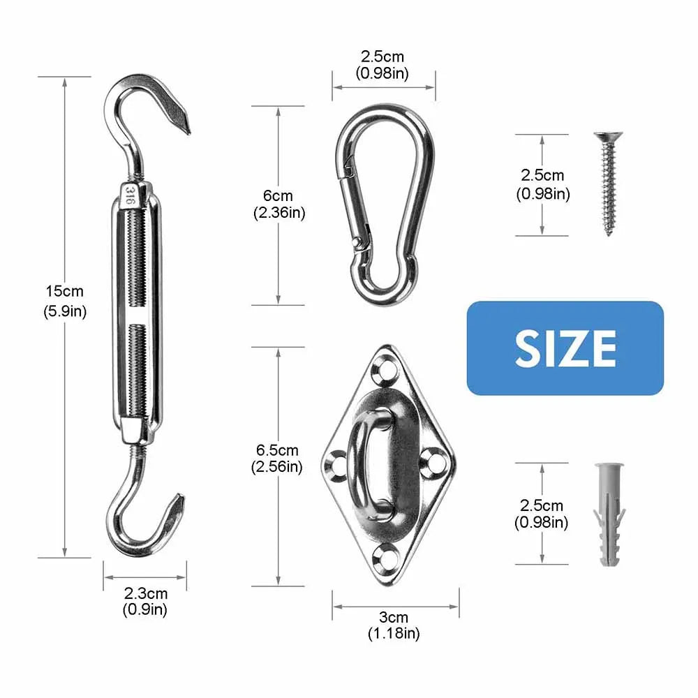 Sun Shelter Shade Sail Hardware Kit Awning Canopy Accessories 316 Stainless Steel Carabiner Clip Hook Screws Tent Tarp Accessory Oasis Select