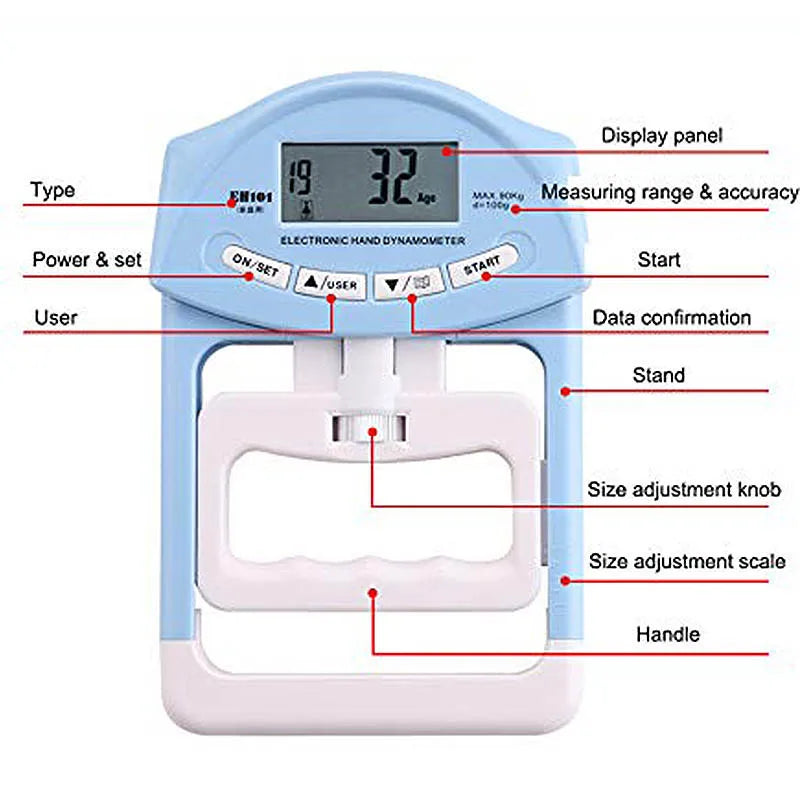 Digital Electronic Hand Dynamometer 90kg/200lbs Counting Gripper Hand Grips Strengthener Measurement Meter Auto Capturing Power Oasis Select