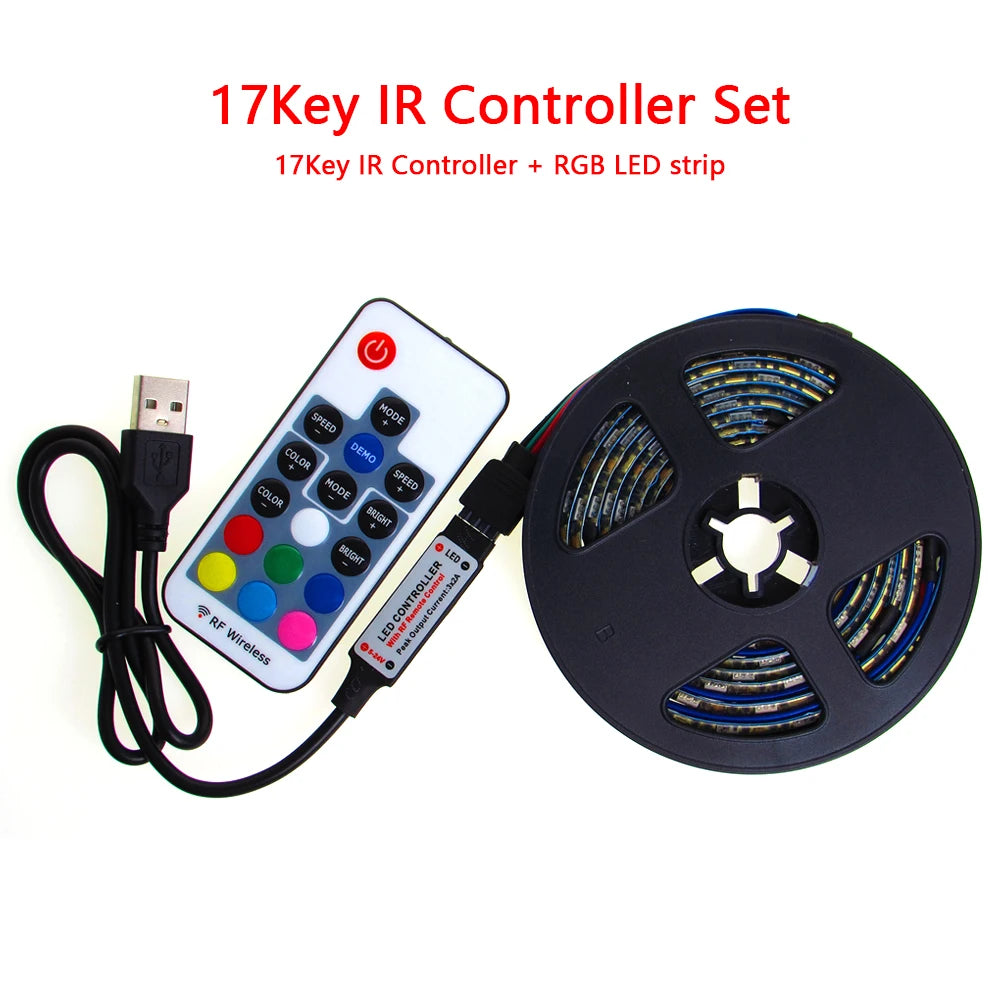 DC 5V RGB LED Strip USB Light Not Waterproof SMD 5050 0.5- 5M 5 V Volt TV PC Led Strip Light USB RGB Tape With Remote Controller Oasis Select With 17Key USB 4M