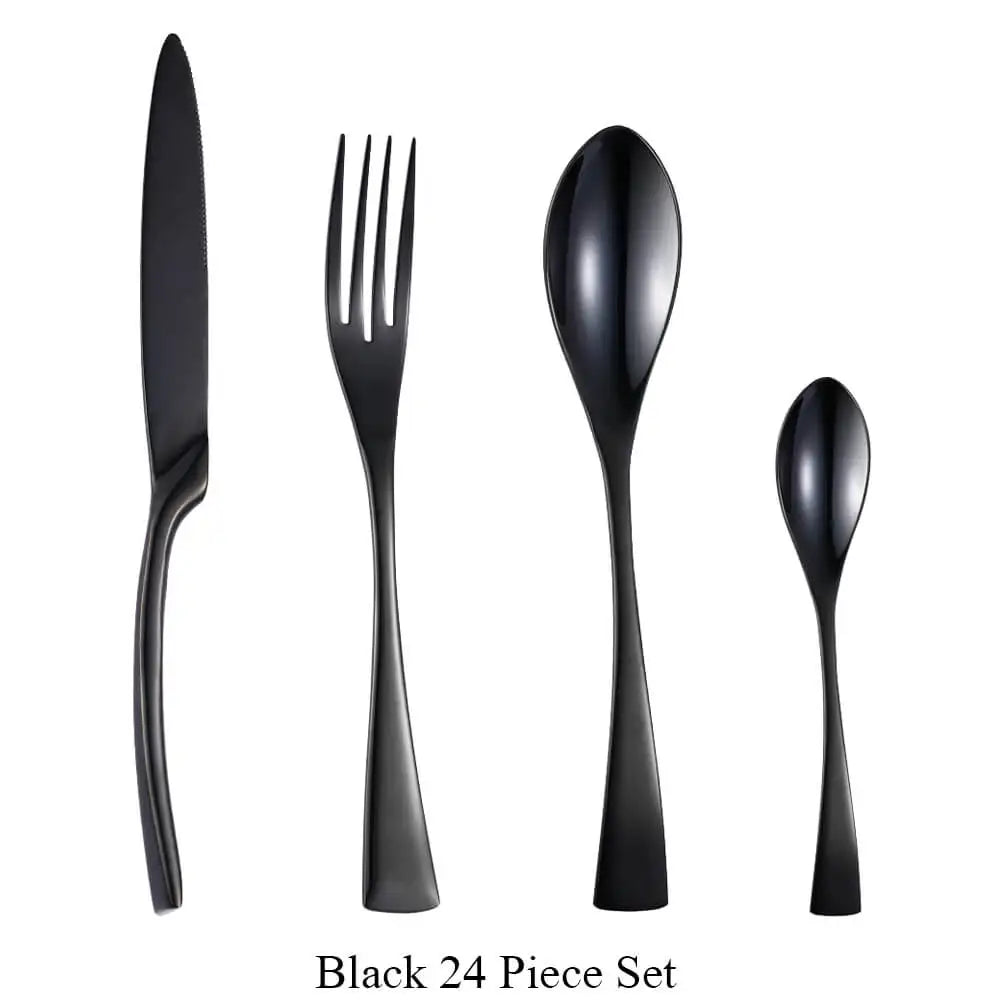Black Gold Stainless Steel Cutlery Set – 20 or 24 Piece Stainless Steel Flatware Oasis Select