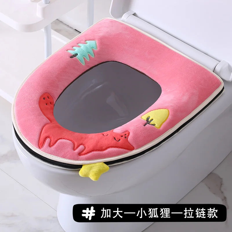 Household four seasons waterproof cute European style toilet seat zipper type universal creative toilet seat toilet seat Oasis Select Increase Little Fox