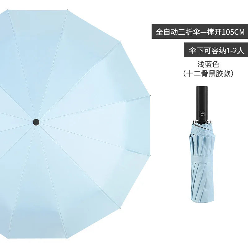 Automatic 12 bone windproof automatic umbrella men's business solid folding umbrella Oasis Select light blue