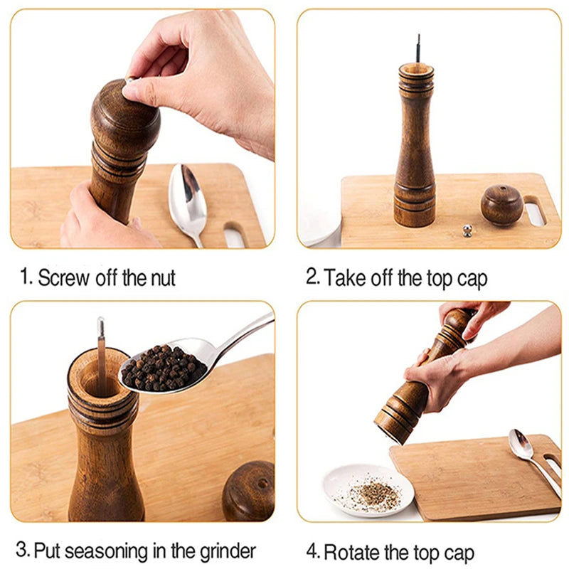 4-Piece Oak Wood Salt & Pepper Mill Grinder Set – Ceramic Core Pepper Mill Set Oasis Select