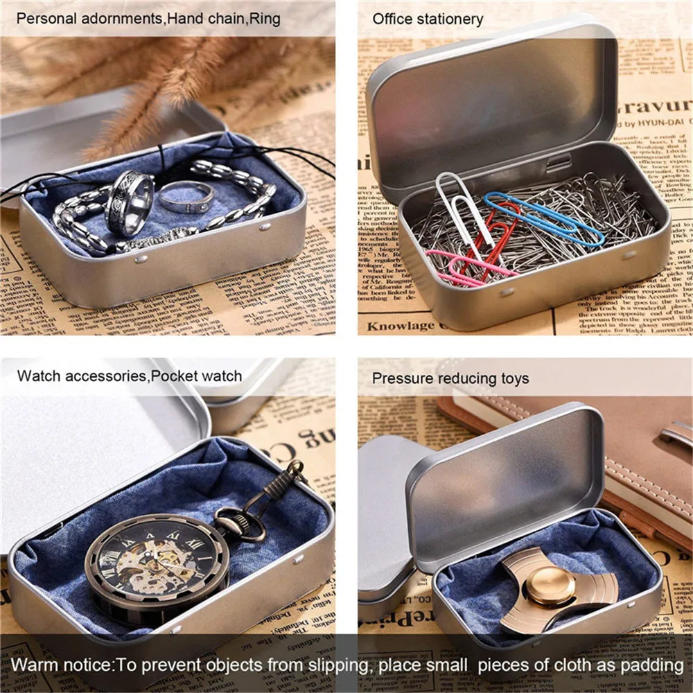 1Pc Metal Rectangular Empty Mini Tin Box Tinplate Push Candy Pill Cases Money Coin Jar Hinged Containers Organizer Storage Box Oasis Select