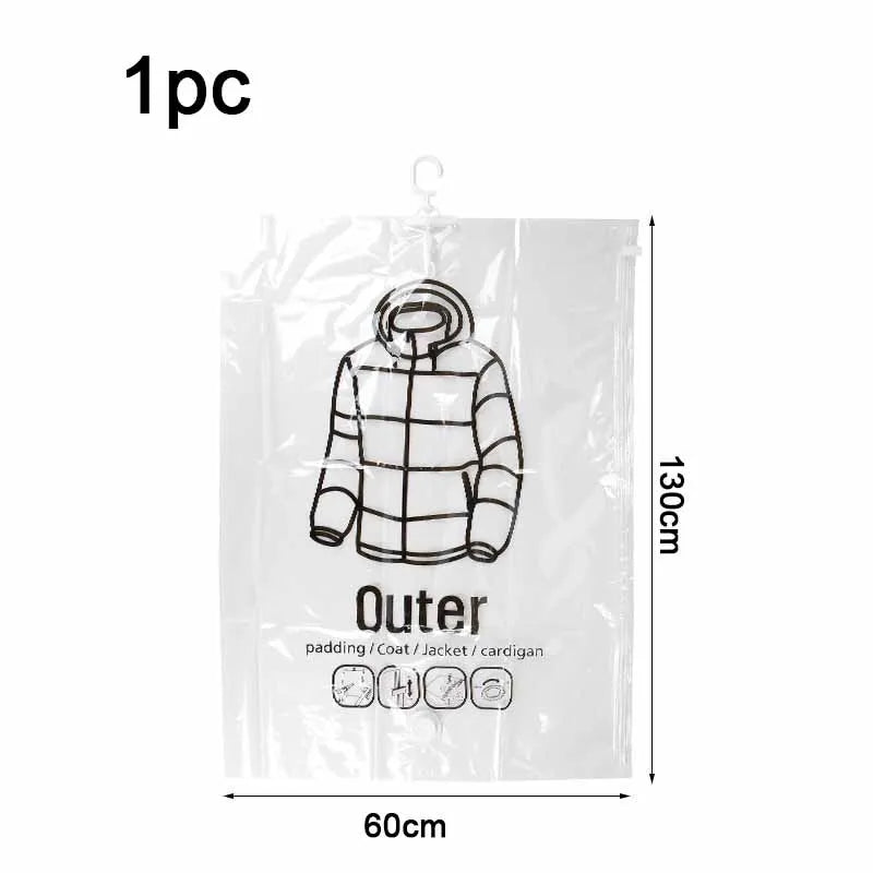 1pc Closet Hanging Organizer Vacuum Bag for Clothes Storage Bag with Hanger Space Saving Clear Seal Bags Wardrobe Compressed Bag Oasis Select 60x130cm