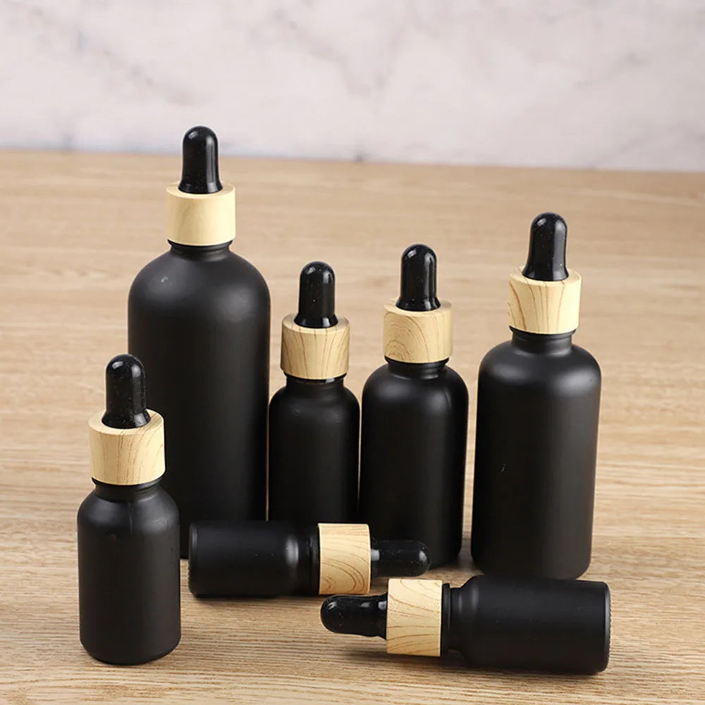 Frosted Black Glass Dropper Bottles Refillable 5–100ml
