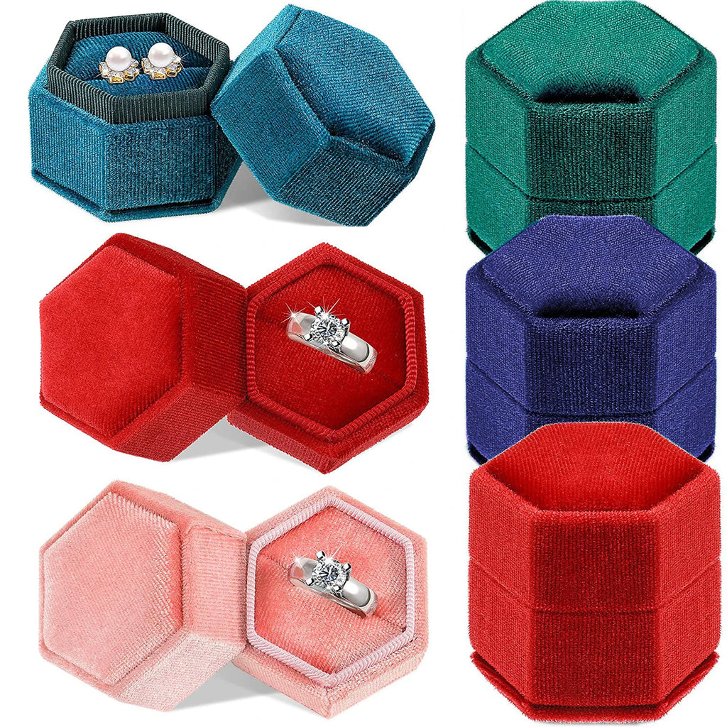 Hexagon Velvet Ring Box with Detachable Lid | Jewelry Holder