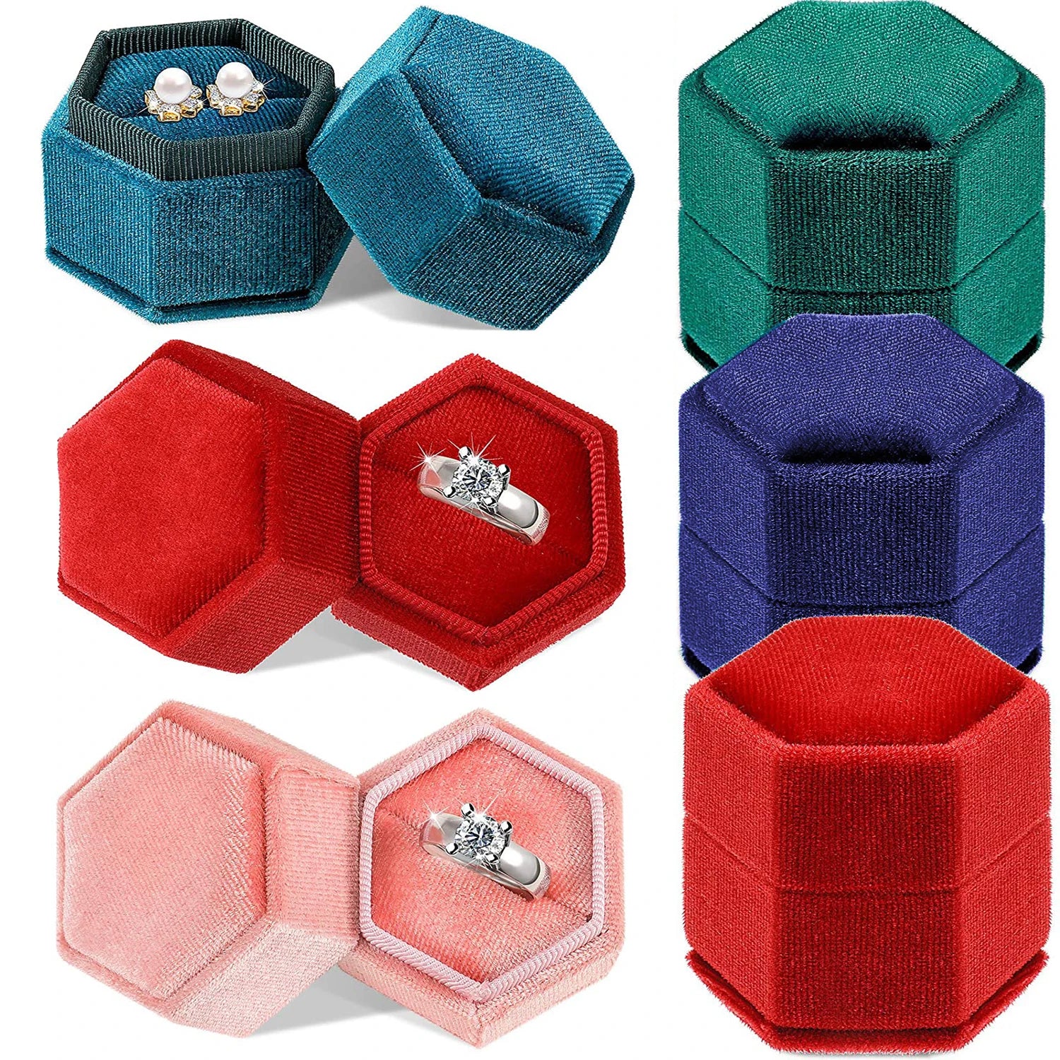 Hexagon Velvet Ring Box with Detachable Lid | Jewelry Holder