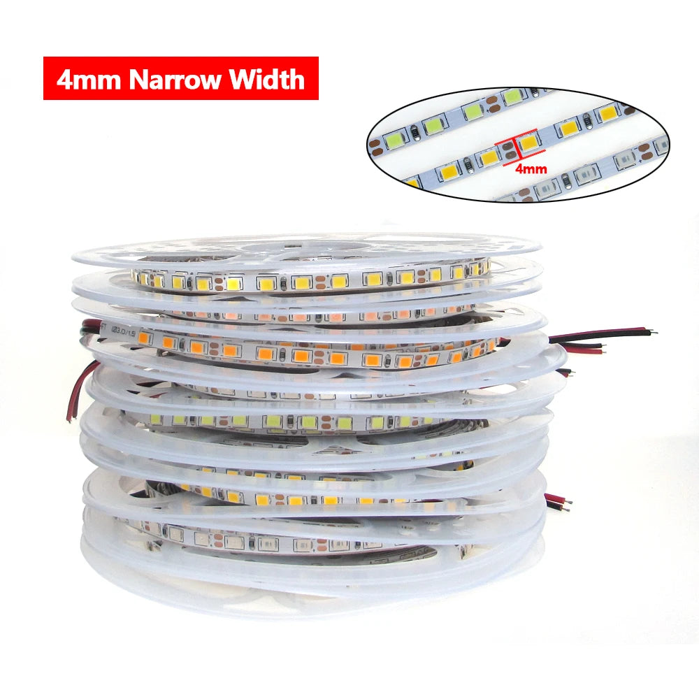 4mm Narrow Width 12V LED Strip Light 2835 120led/m 5M Not Waterproof Ledstrips Flexible 12V Tape Led Strip Decor Light 12 V Volt Oasis Select