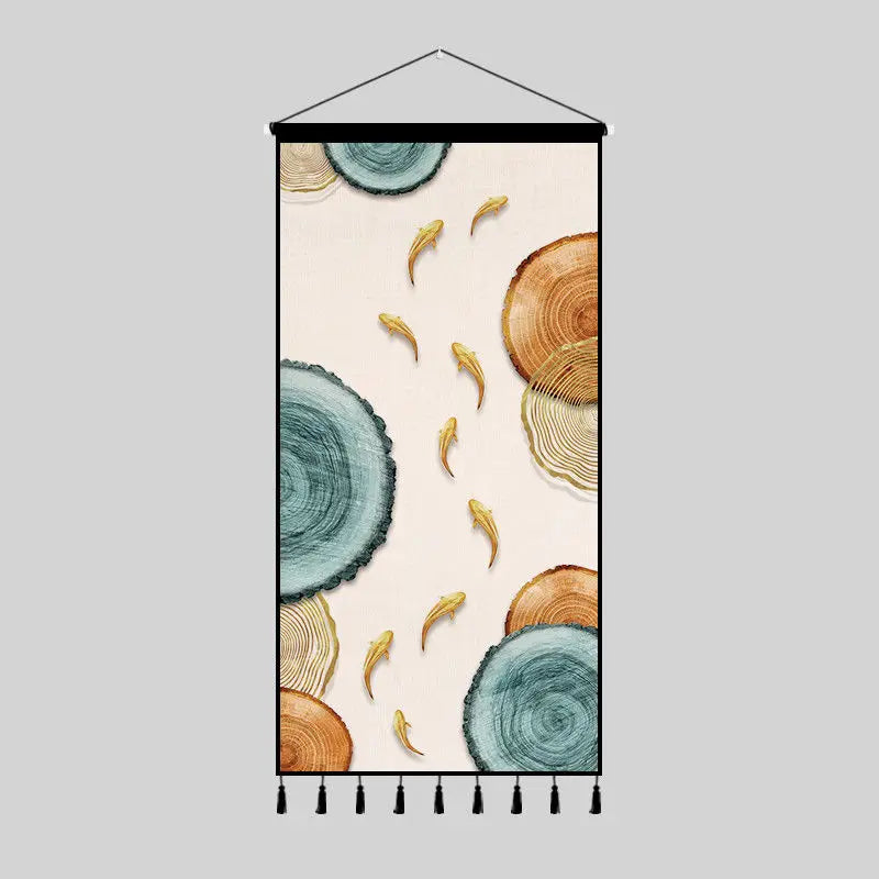 Tapestry decoration painting living room entrance porch new Chinese background cloth wall decoration hanging cloth wall decor Oasis Select 50cm x100cm5 tassels 12