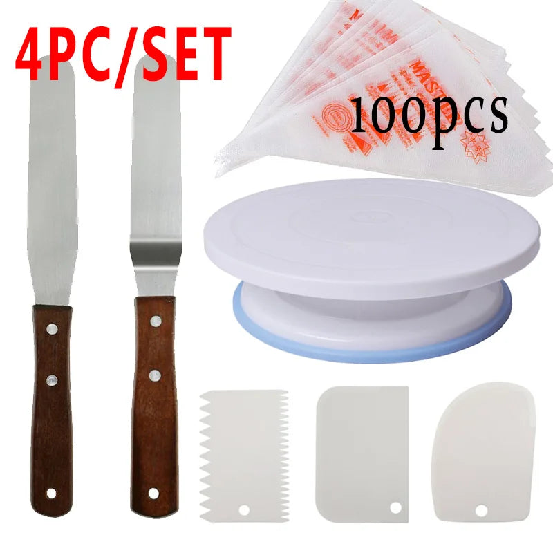 5pc Plastic Cake Turntable Rotating Cake Plastic Dough Knife Decorating 10 Inch Cream Cakes Stand Cake Rotary Table Hot Sal Oasis Select Pink