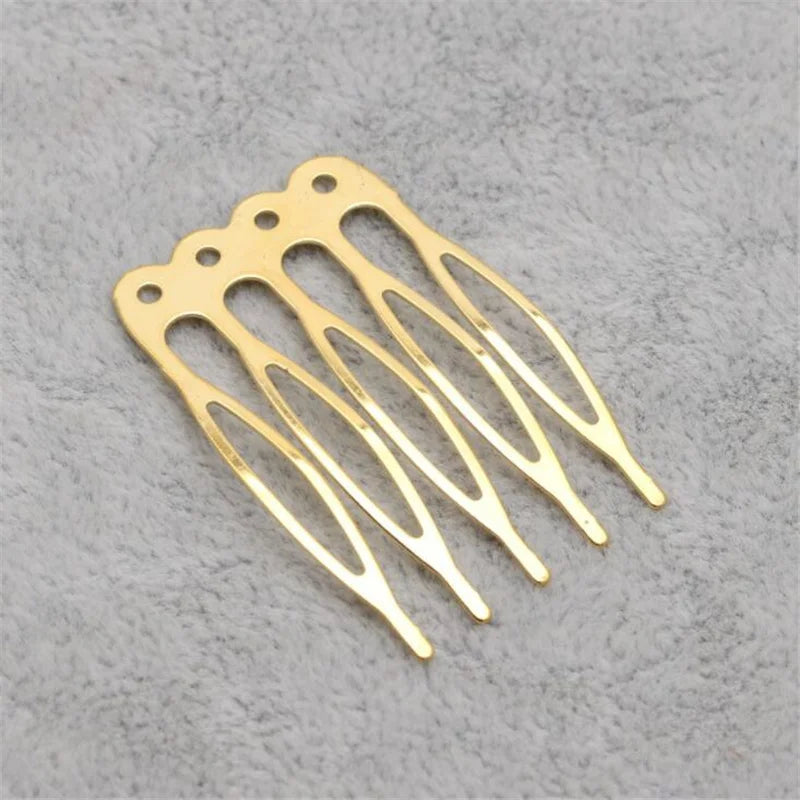 10pcs Gold Metal Side Hair Combs Plain Blank Headpiece French Twist Clip For DIY Wedding Bridal Veil Combs Decor Hair Accessory Oasis Select Gold Hole 5