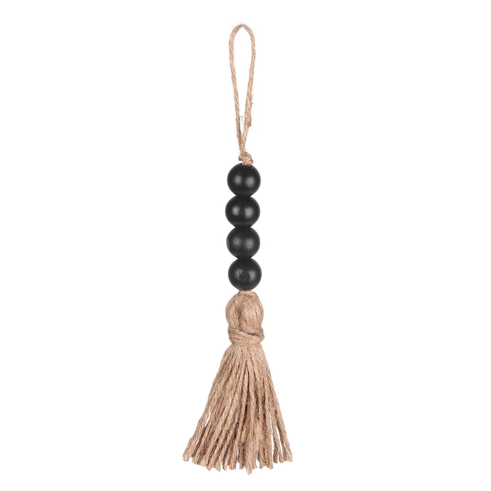 Home Decor Wood Bead Closet Pendant With Tassels Clothes Rack Garland Farmhouse Rustic Door Handle Drawer Knob Oasis Select black1