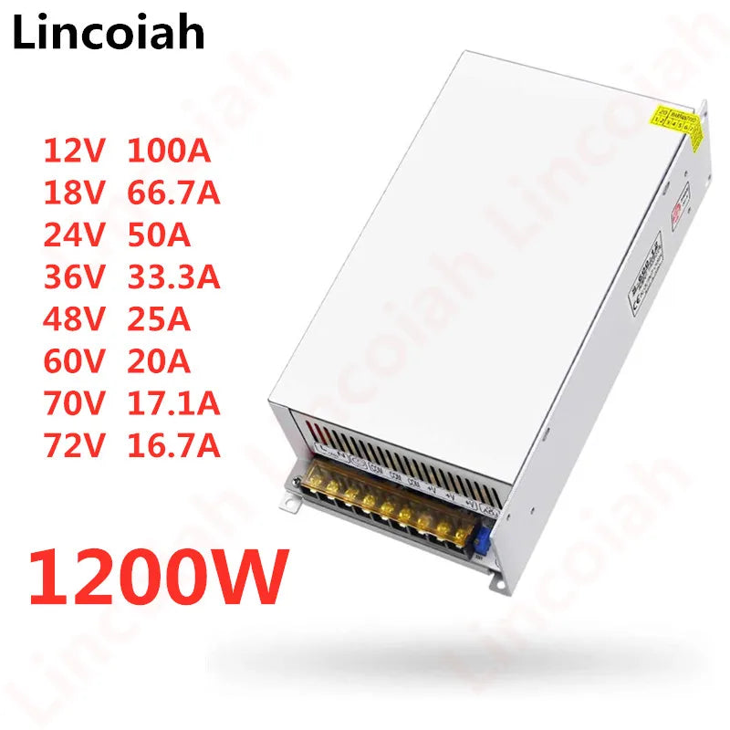 1200W Switching Power Supply DC 12V 18V 24V 36V 48V 60V 70V 72V AC 100-240V SMPS CNC Adjustable Voltage For LED Stirp Motor Oasis Select 24V 50A 1200W