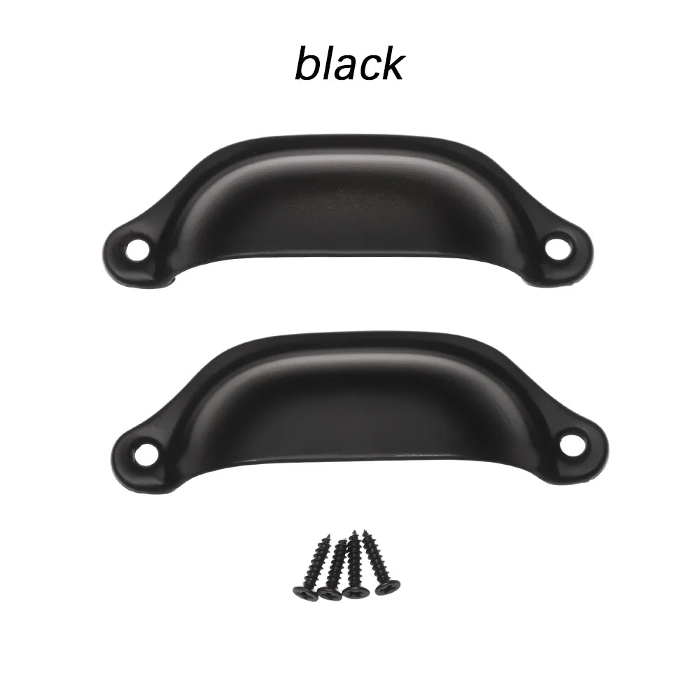 2PCS Antique Brass Shell Pull Handles Retro Iron Wardrobe Door 98MM Furniture Hardware Fittings Kitchen Drawer Knobs Cabinet Oasis Select A-black
