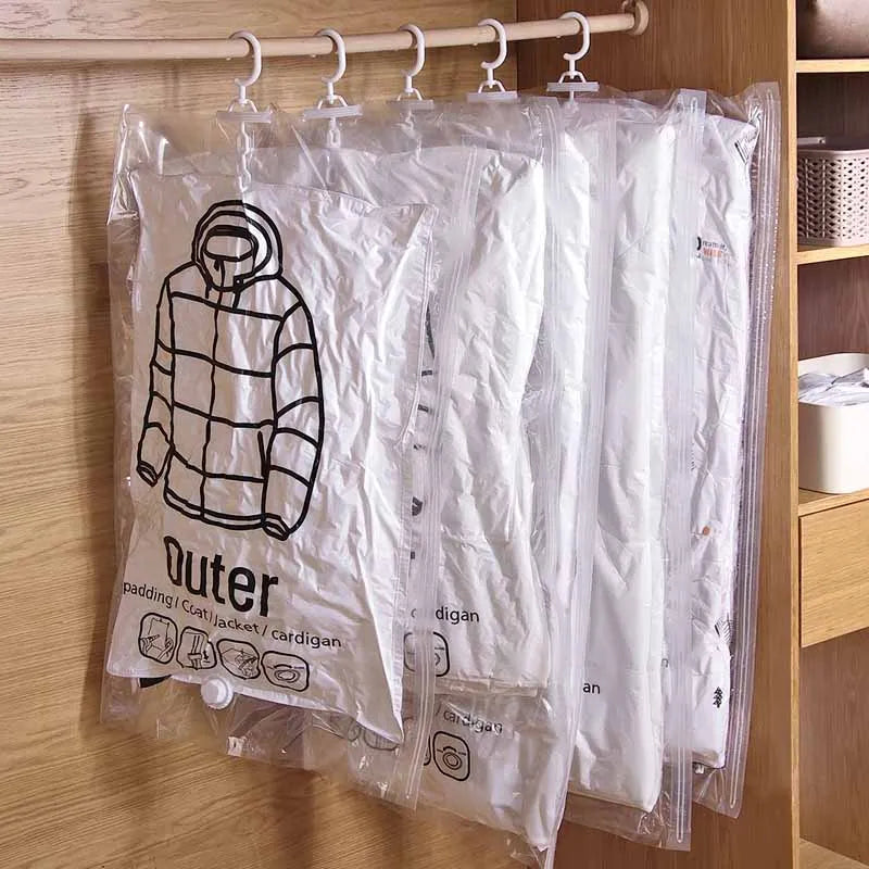 1pc Closet Hanging Organizer Vacuum Bag for Clothes Storage Bag with Hanger Space Saving Clear Seal Bags Wardrobe Compressed Bag Oasis Select