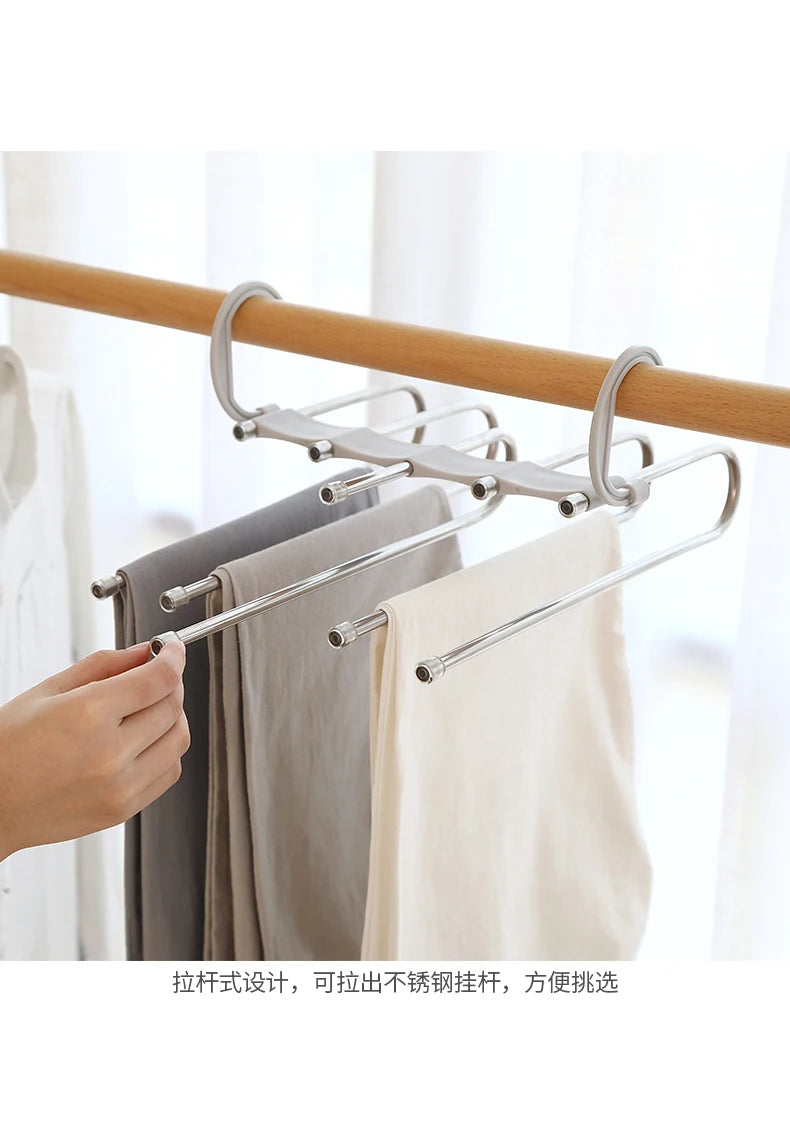 Telescopic folding multifunctional multi-layer pants hanger household magic pants clip wardrobe storage artifact pants hanger Oasis Select gray S