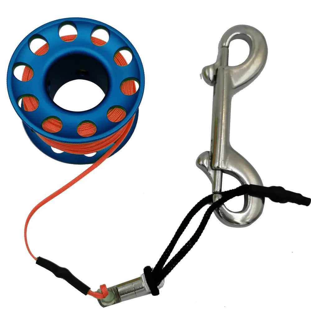 15m 20m Mini Scuba Diving Spool Finger Reel Bolt Snap Hook Aluminum Alloy Free Diving Finger Spool Dive Reel Oasis Select Blue 15M Orange Line
