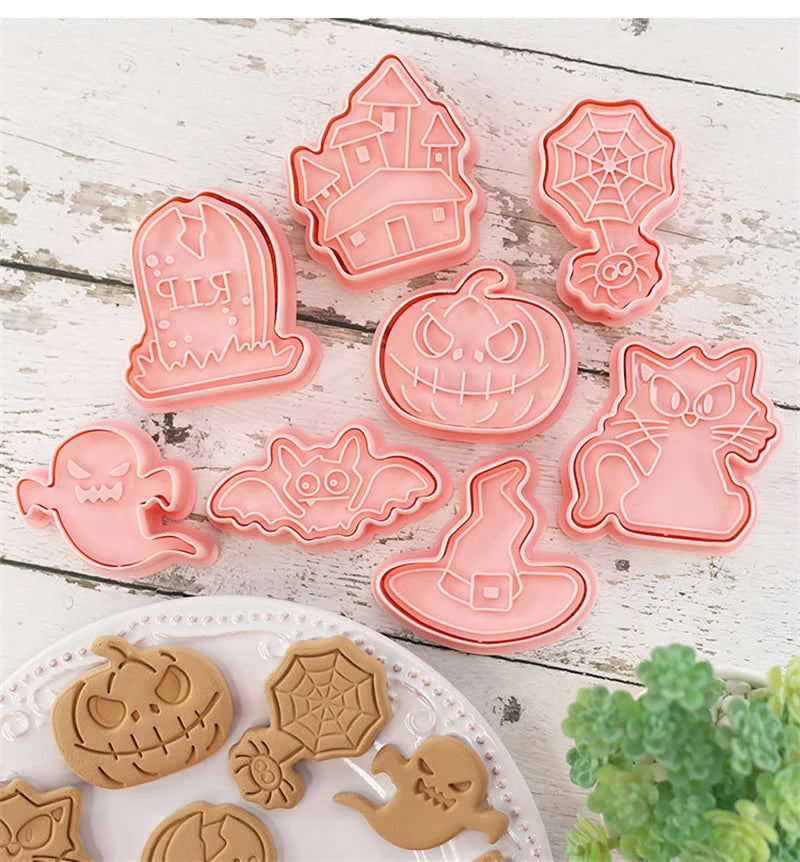 8Pcs/set Happy Halloween Bakeware Cookie Mold Biscuit Mold Ghost DIY Cartoon Press Baking Mold Halloween Party Cookie Tools Gift Oasis Select