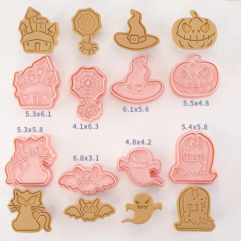 8Pcs/set Happy Halloween Bakeware Cookie Mold Biscuit Mold Ghost DIY Cartoon Press Baking Mold Halloween Party Cookie Tools Gift Oasis Select Pink