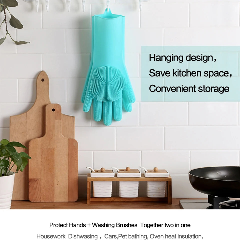 2PCS Multifunction Silicone Cleaning Gloves Magic Silicone Dish Washing Gloves for Kitchen Household Silicone Dishwashing Gloves Oasis Select