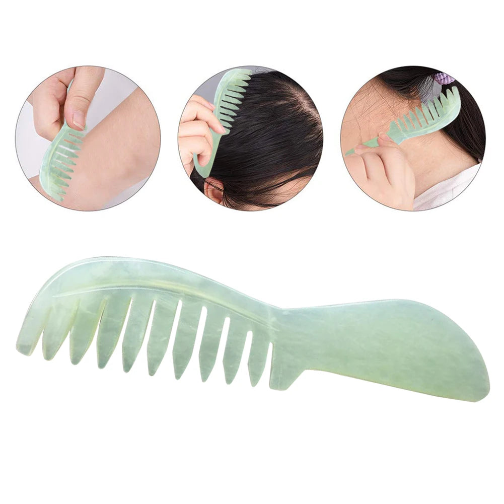 Natural Jade Stone Massage Comb Jade Scraping Comb Massage Head Soothing Nerve Jade Massage Comb Hair Care Tools Random Color Oasis Select