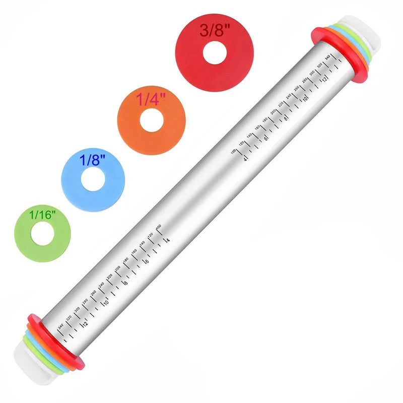 Adjustable Stainless Steel Rolling Pin – 4 Rings & Pastry Mat Adjustable Rolling Pin Oasis Select Rolling Pins