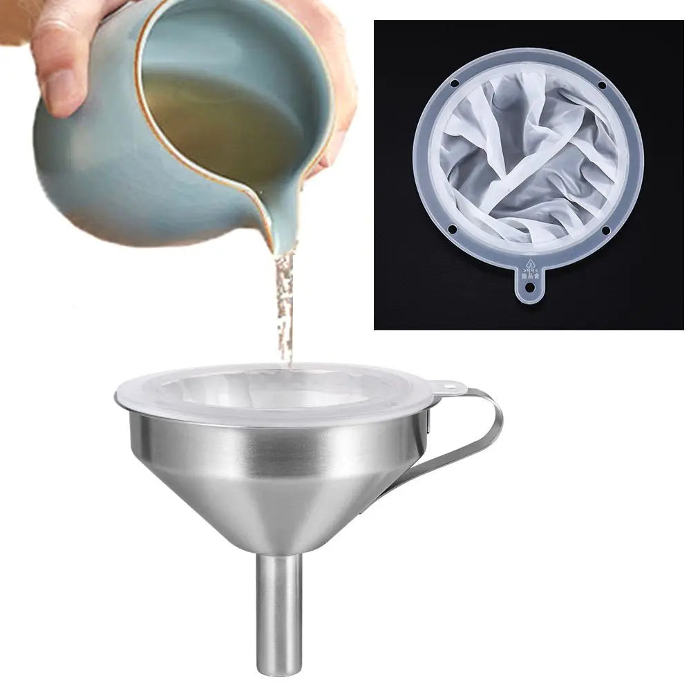 13/15CM Stainless Steel Funnel 100-450 Mesh Nylon Filter Fruit Milk Traditional Chinese Medicine Oil White Wine Boiled Water Oasis Select