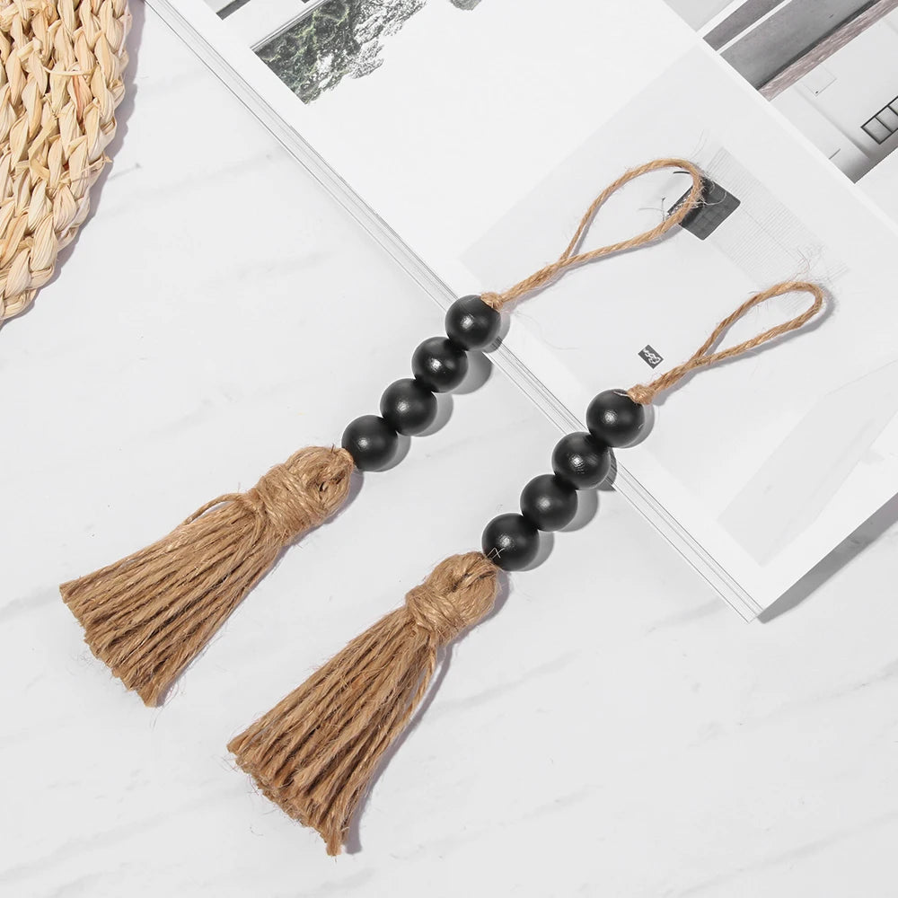 Home Decor Wood Bead Closet Pendant With Tassels Clothes Rack Garland Farmhouse Rustic Door Handle Drawer Knob Oasis Select