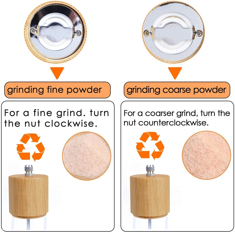 6/8in Salt and Pepper Grinder Mill Oak Wood Manual Seasoning Spice Mill Adjustable Ceramic Grinding Core Kitchen Grinding Tools Oasis Select