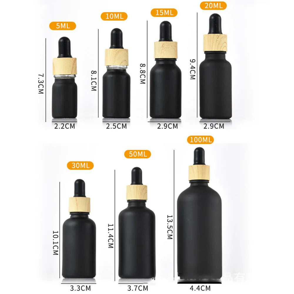 Frosted Black Glass Dropper Bottles Refillable 5–100ml