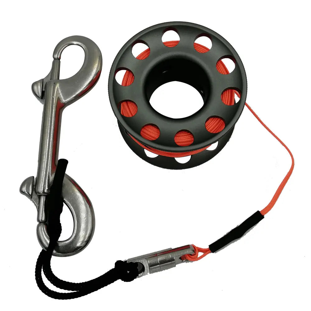 15m 20m Mini Scuba Diving Spool Finger Reel Bolt Snap Hook Aluminum Alloy Free Diving Finger Spool Dive Reel Oasis Select Gray 15M Orange Line